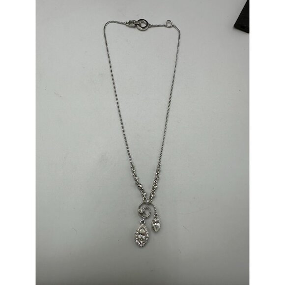 Givenchy Necklace Silver Tone Rhinestone Crystal Swirl Drop Pendant 16.5 Inch - Picture 4 of 9